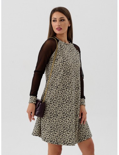 Платье женское трапеция черно/бежевый Леопард